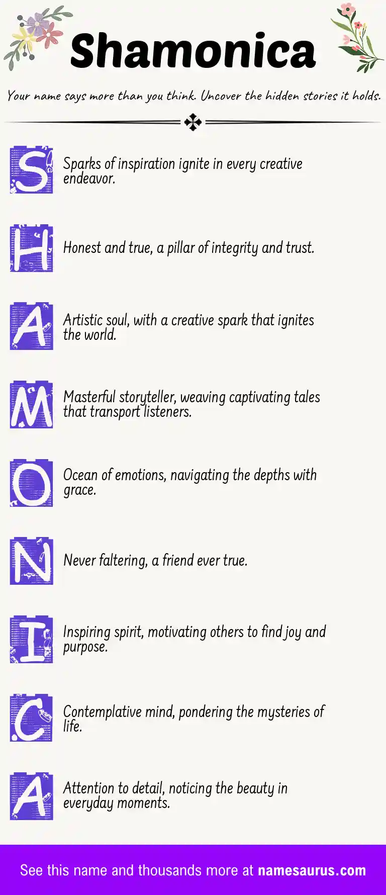 Acrostic poem about Shamonica.