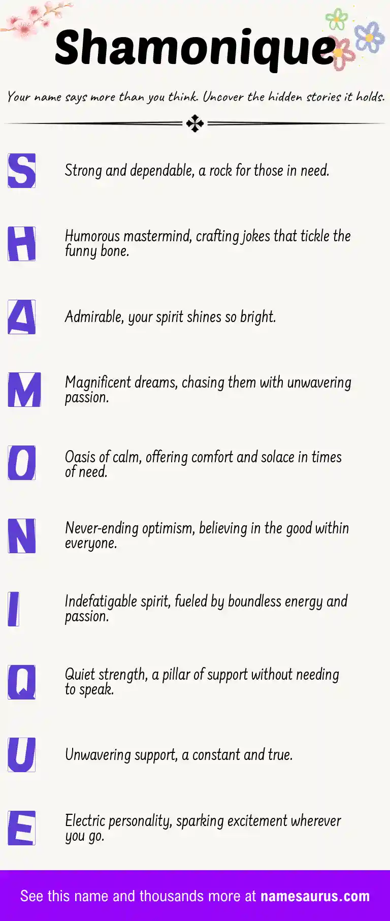 Acrostic poem about Shamonique.