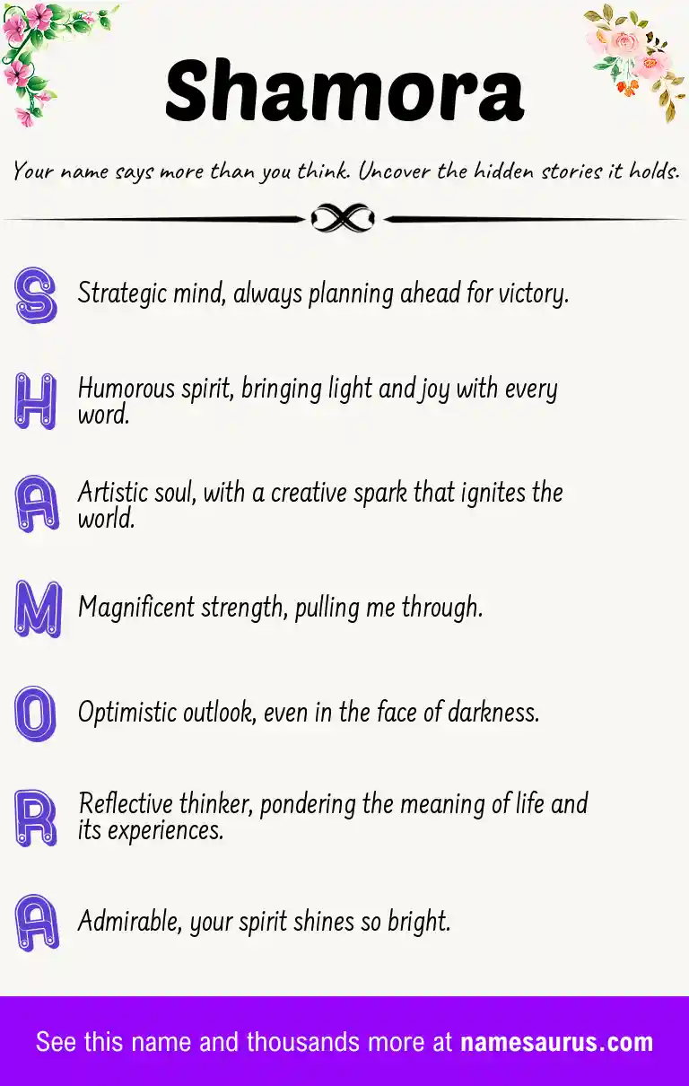 Acrostic poem about Shamora.
