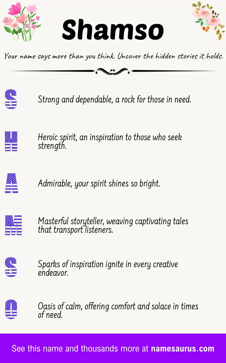 Acrostic poem about Shamso.