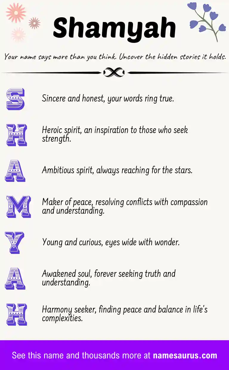 Acrostic poem about Shamyah.
