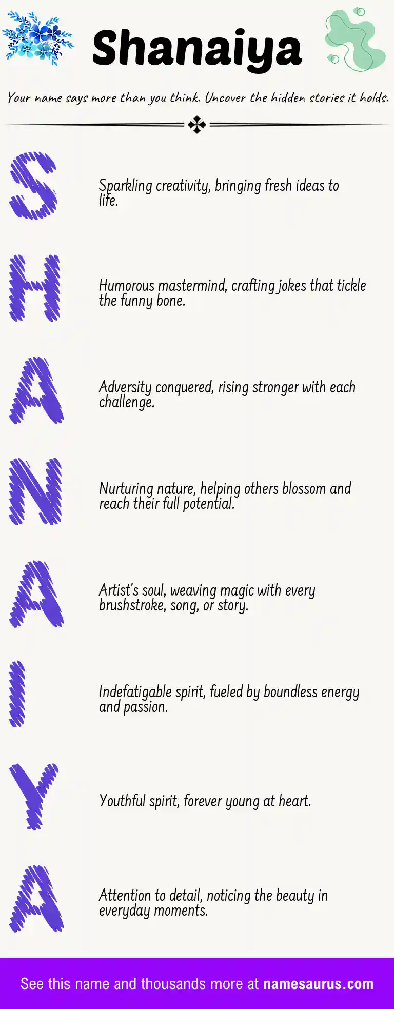 Acrostic poem about Shanaiya.