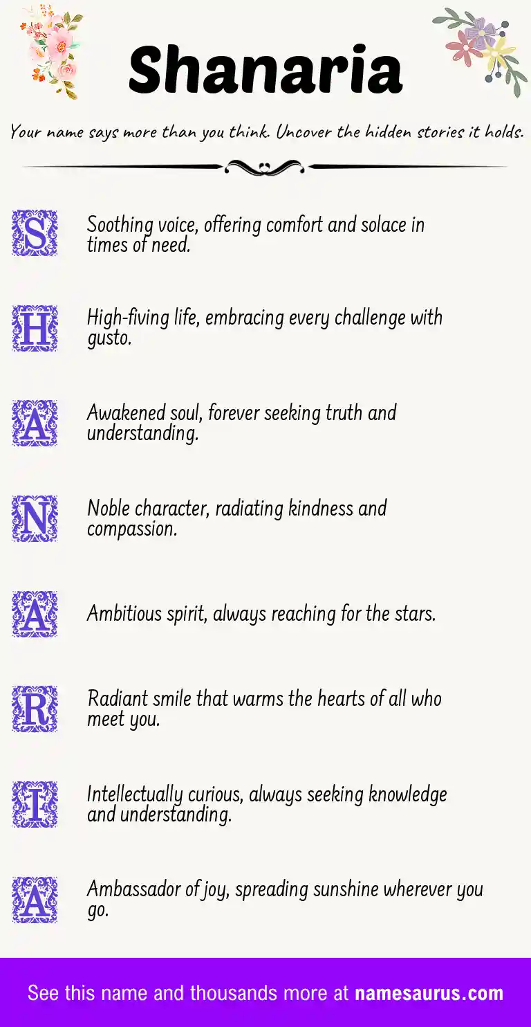 Acrostic poem about Shanaria.
