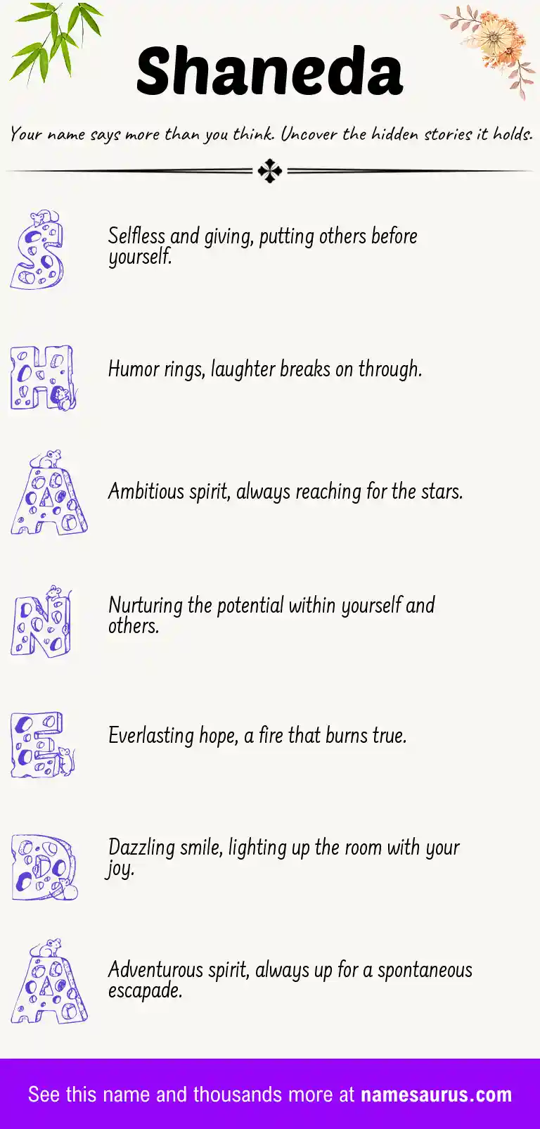 Acrostic poem about Shaneda.