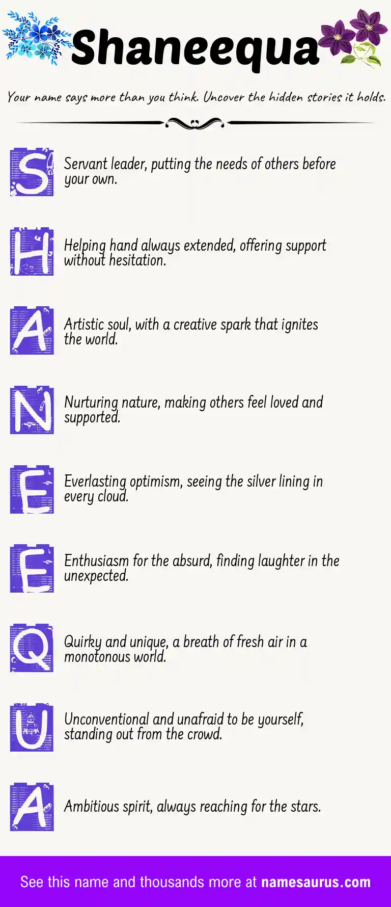 Acrostic poem about Shaneequa.