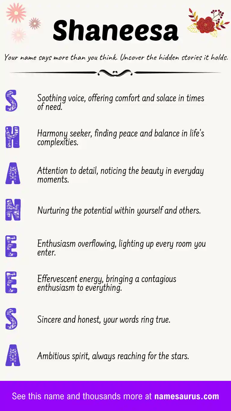 Acrostic poem about Shaneesa.