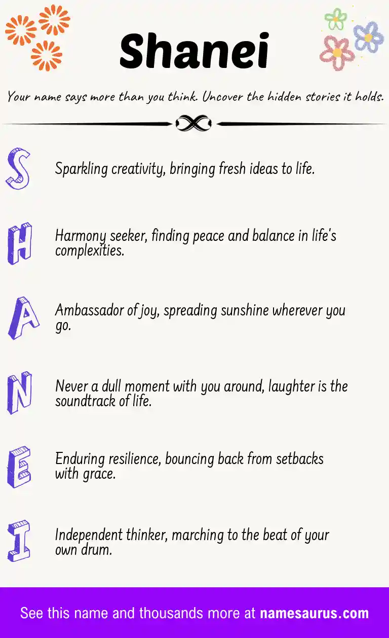 Acrostic poem about Shanei.