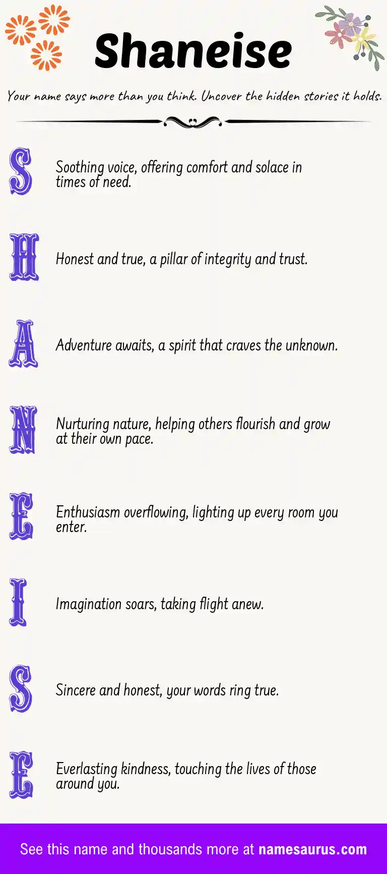 Acrostic poem about Shaneise.