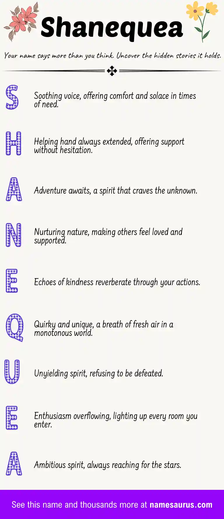 Acrostic poem about Shanequea.