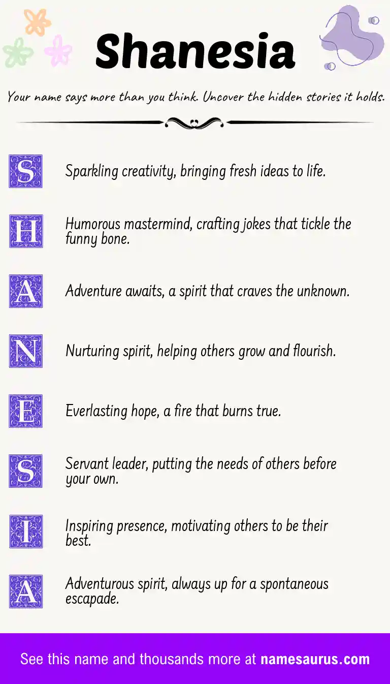 Acrostic poem about Shanesia.