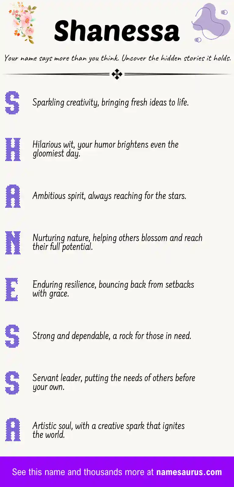 Acrostic poem about Shanessa.