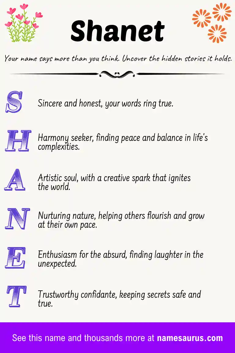 Acrostic poem about Shanet.