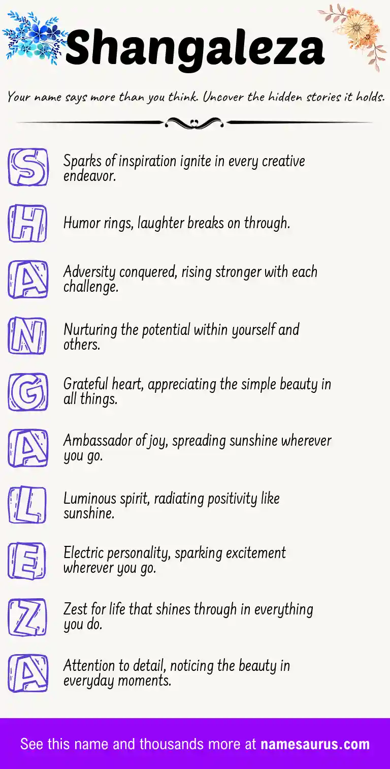 Acrostic poem about Shangaleza.