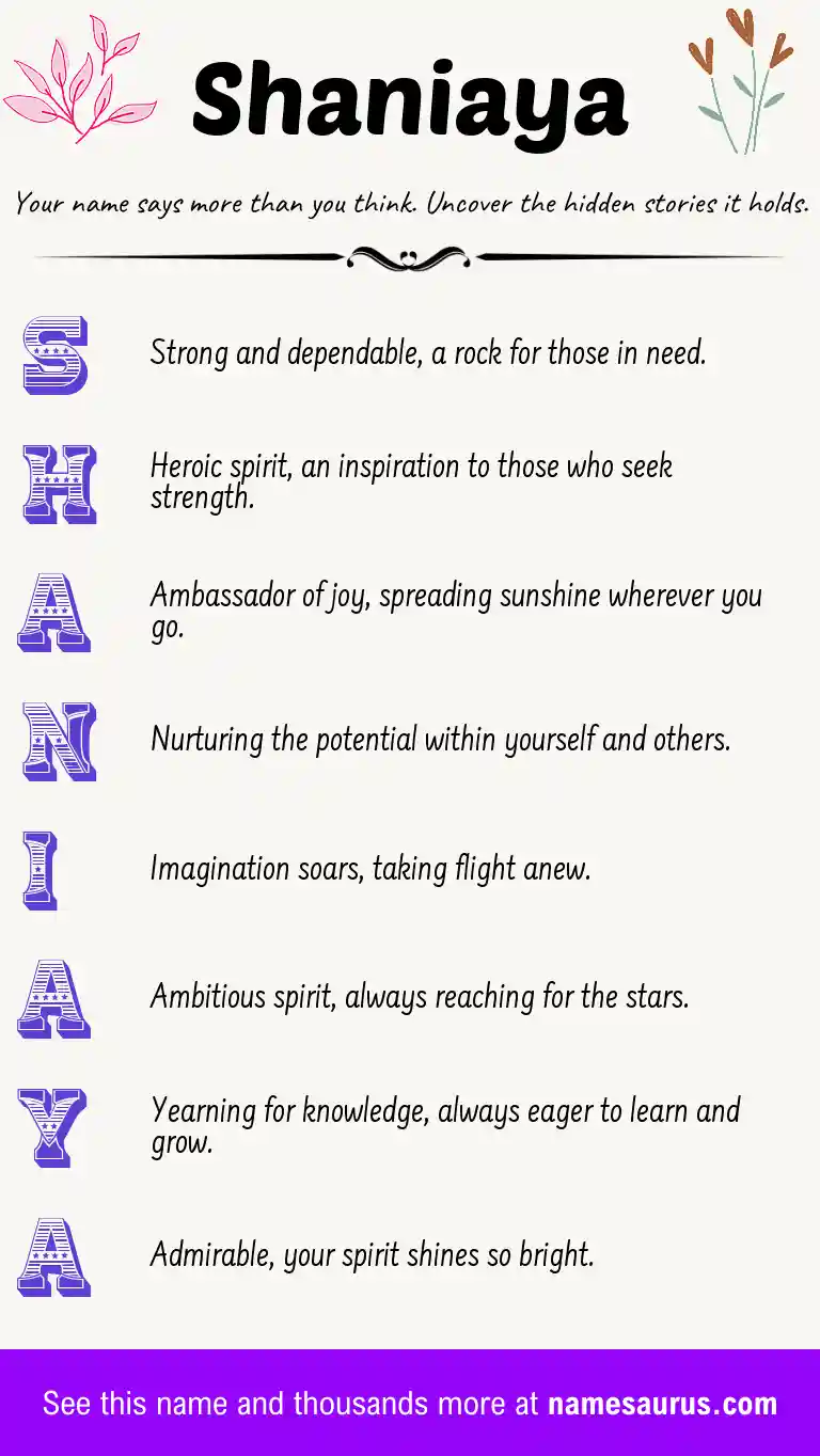 Acrostic poem about Shaniaya.