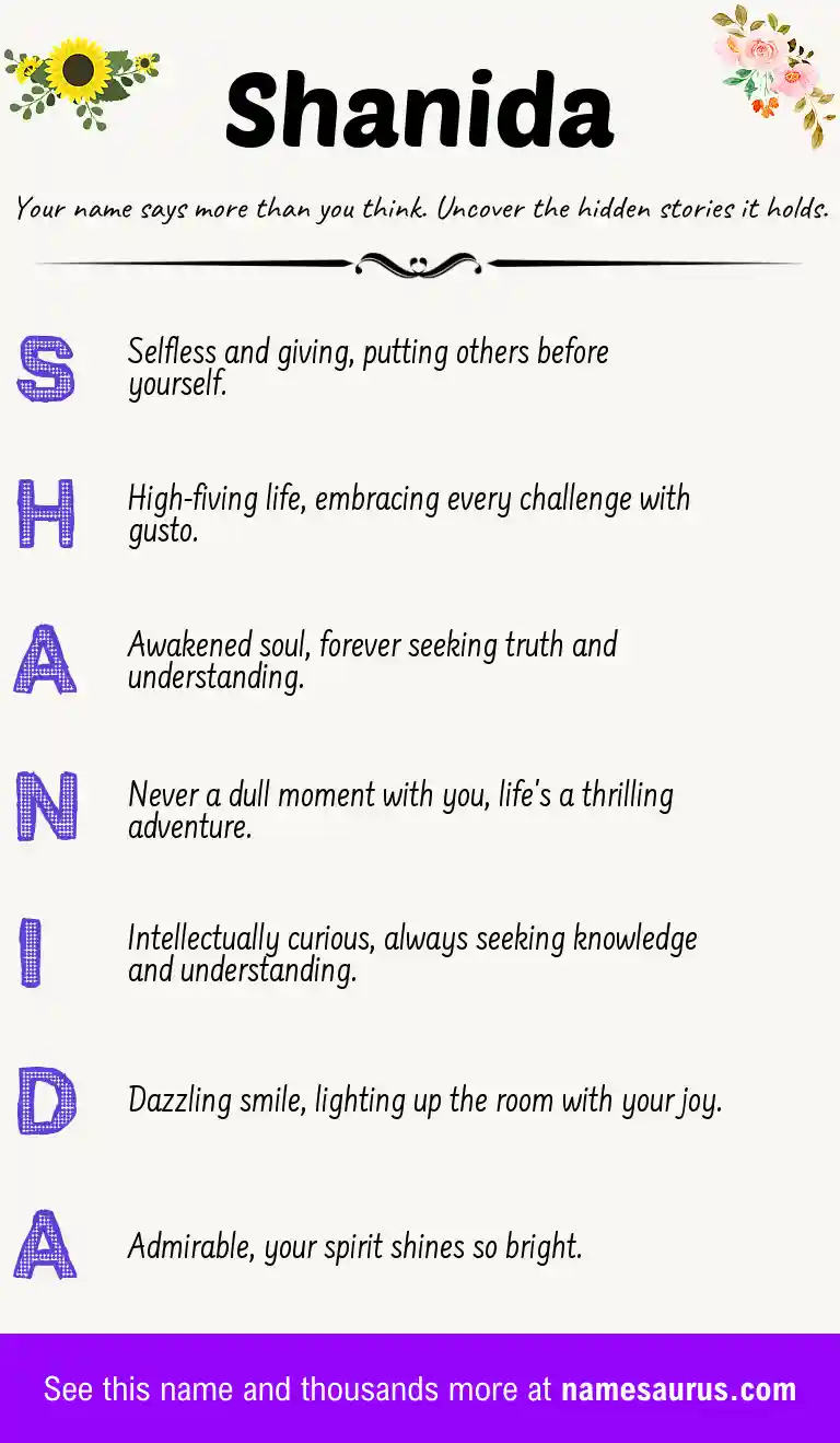 Acrostic poem about Shanida.