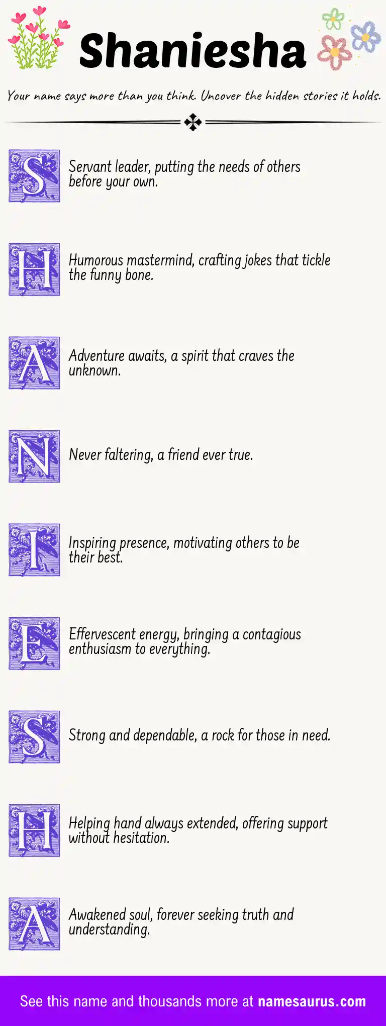 Acrostic poem about Shaniesha.