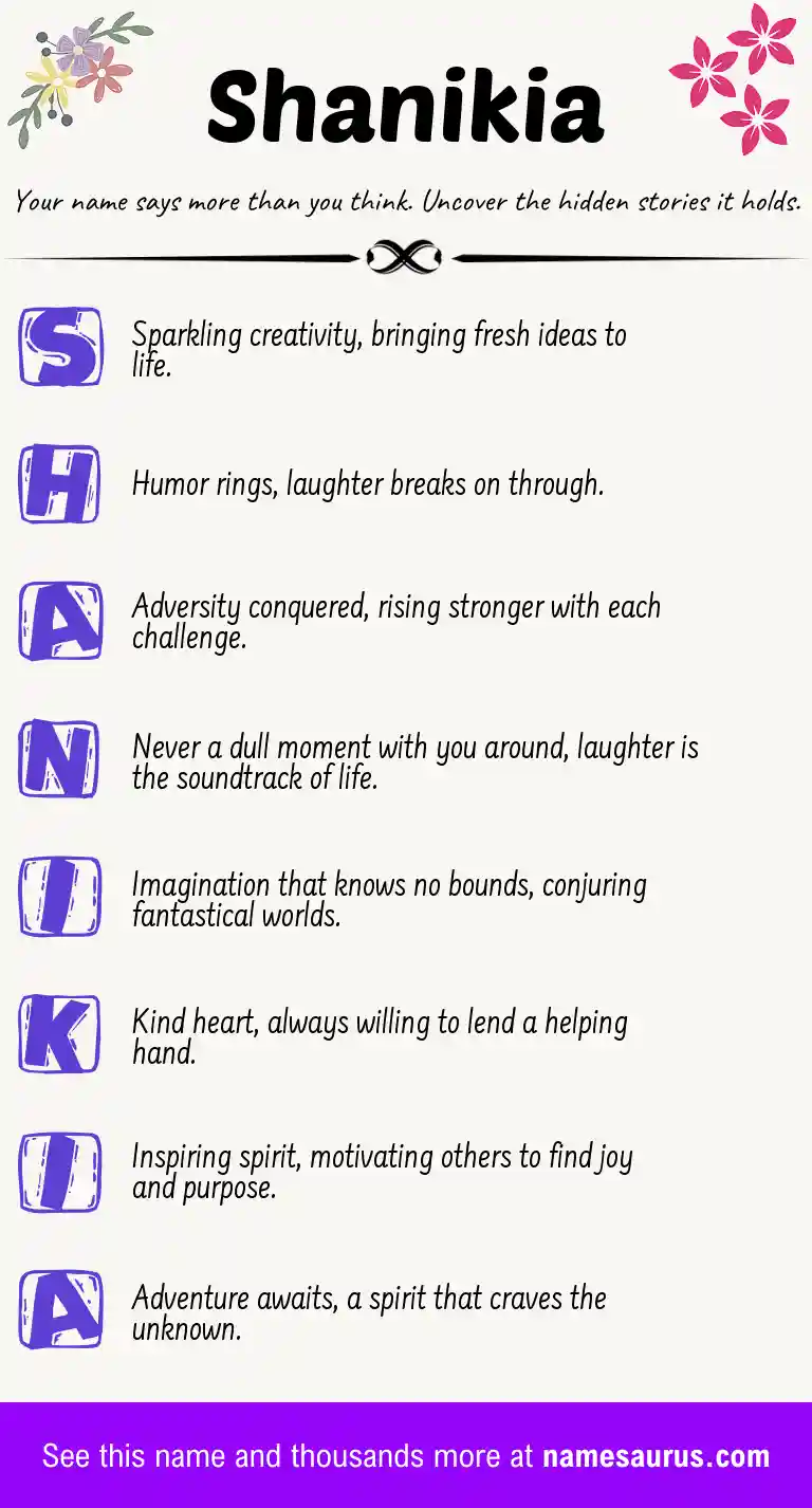 Acrostic poem about Shanikia.