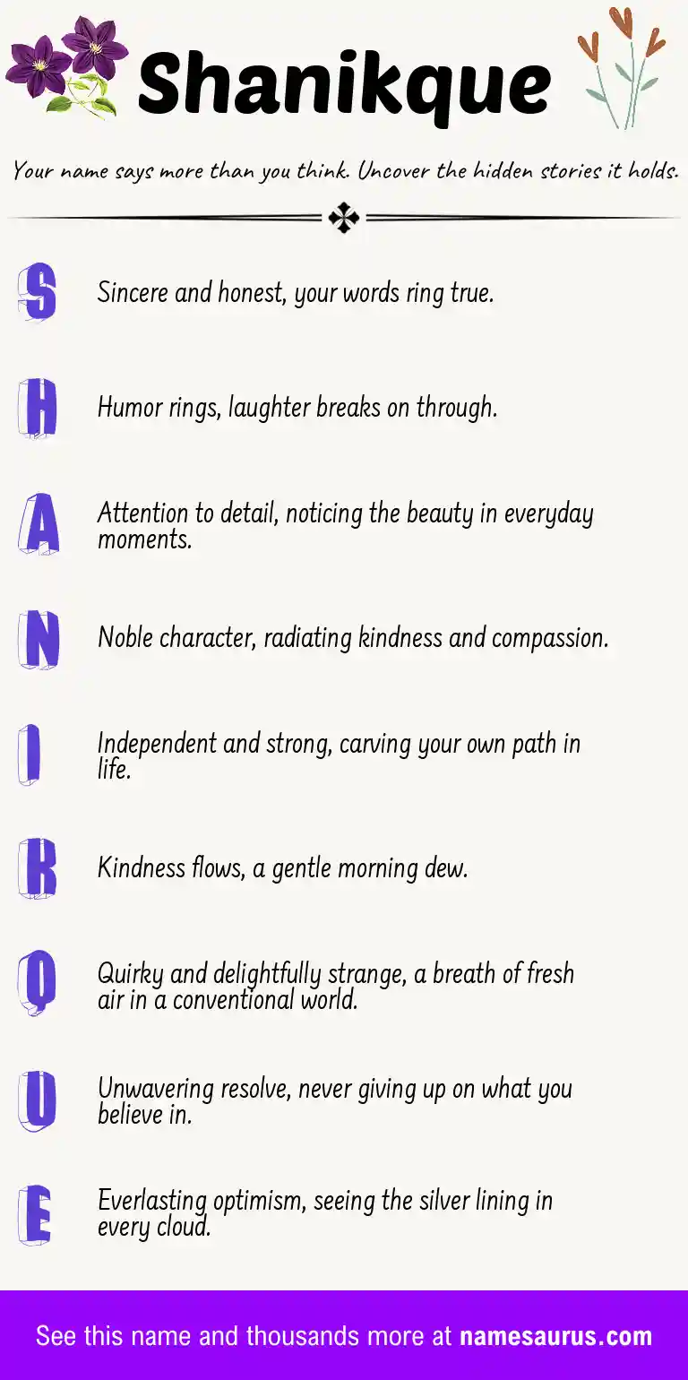 Acrostic poem about Shanikque.