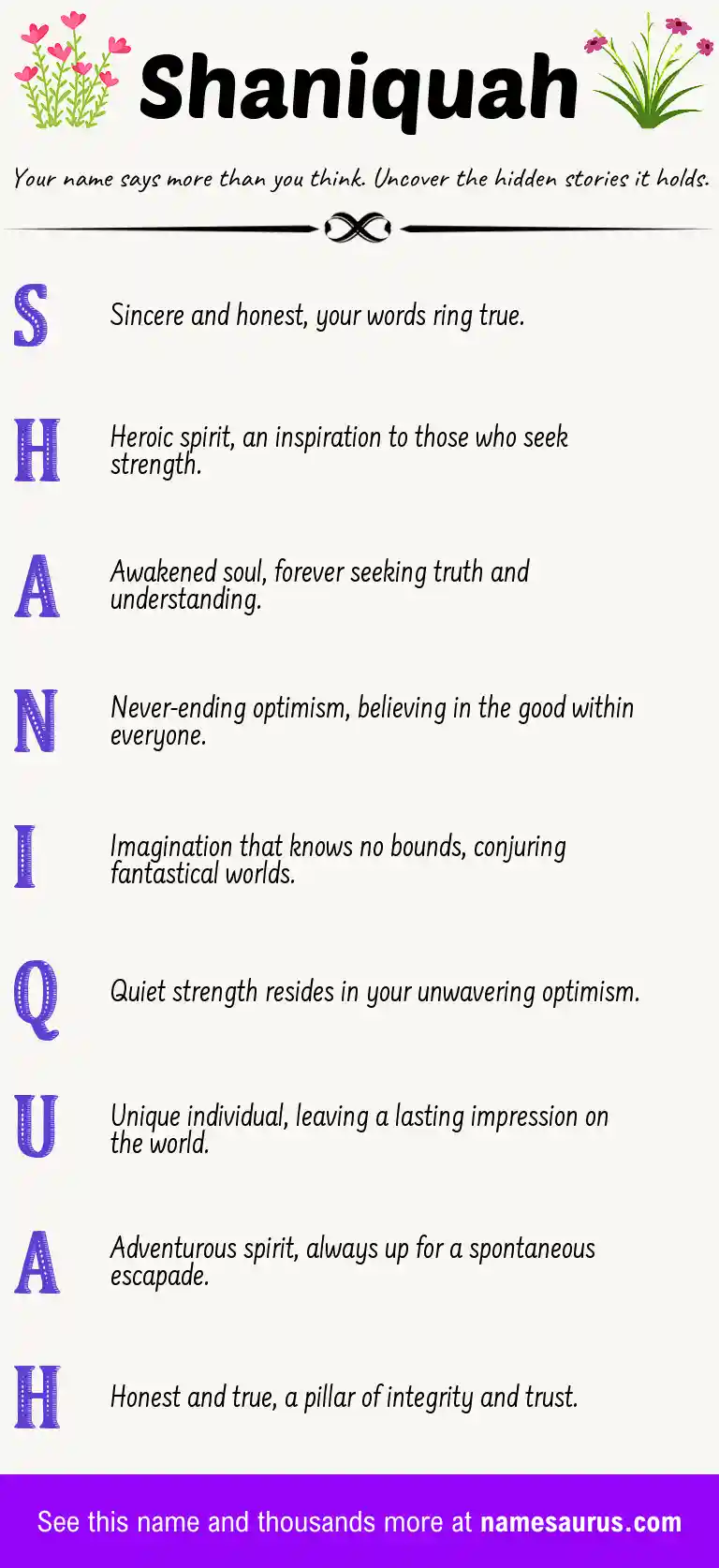 Acrostic poem about Shaniquah.