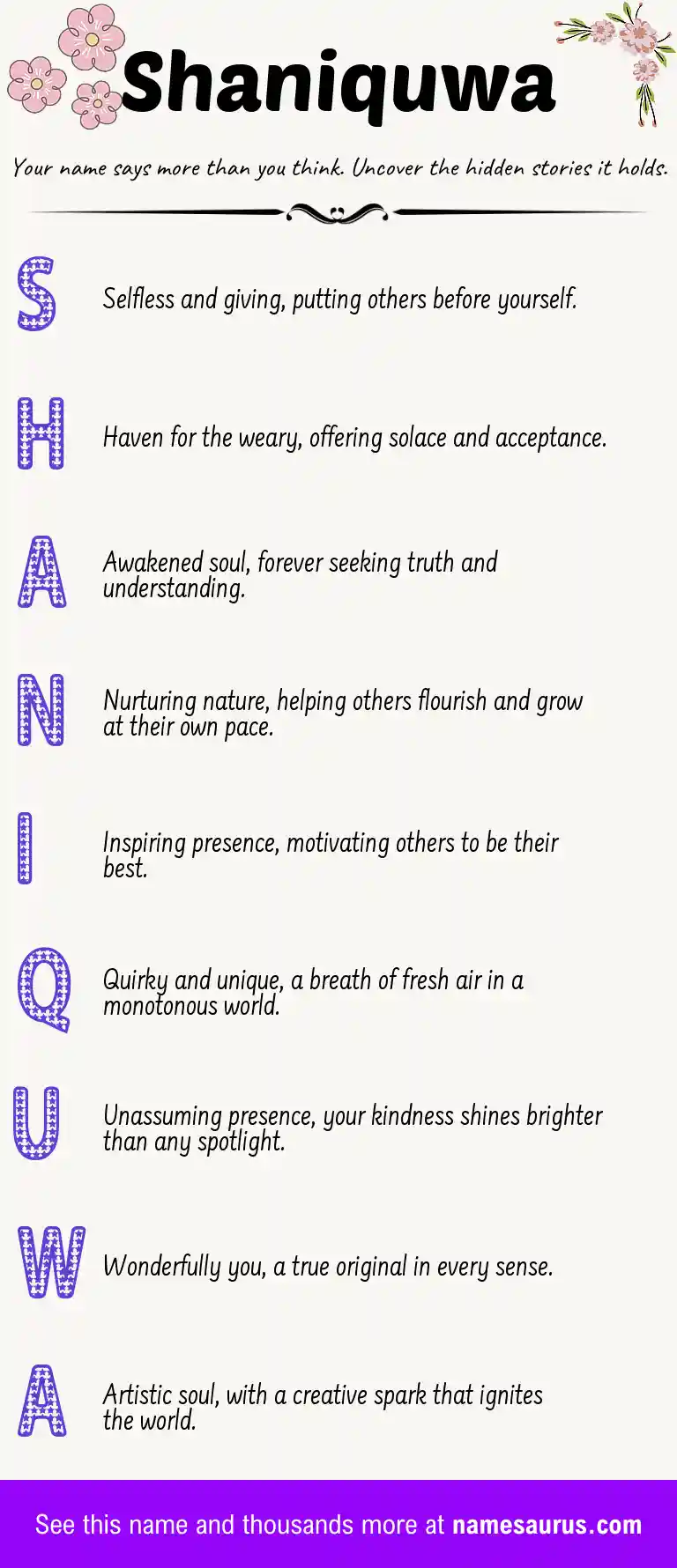 Acrostic poem about Shaniquwa.