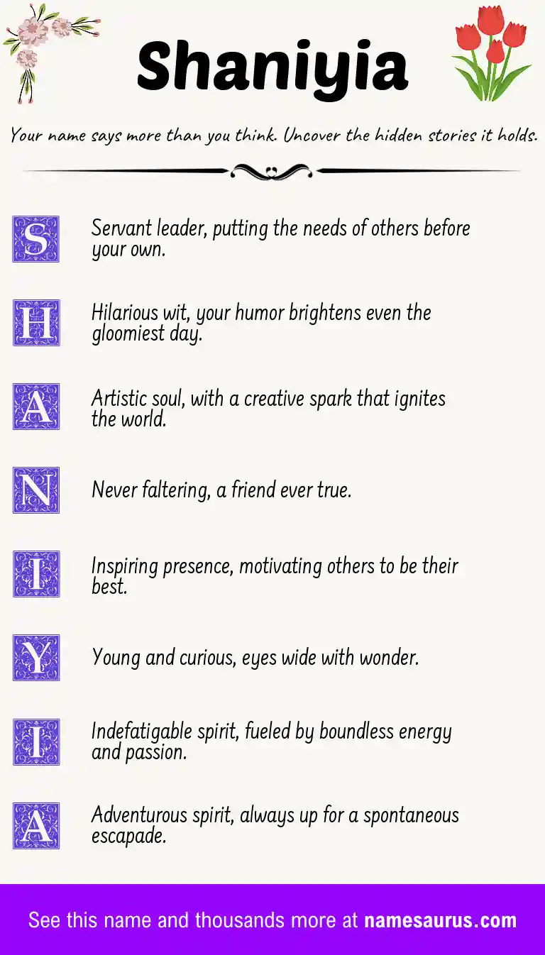 Acrostic poem about Shaniyia.