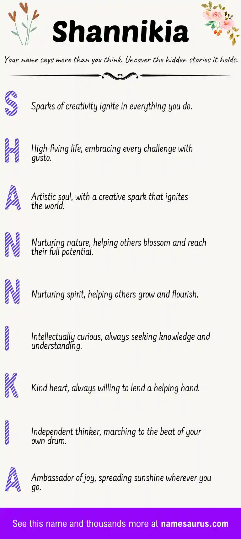 Acrostic poem about Shannikia.