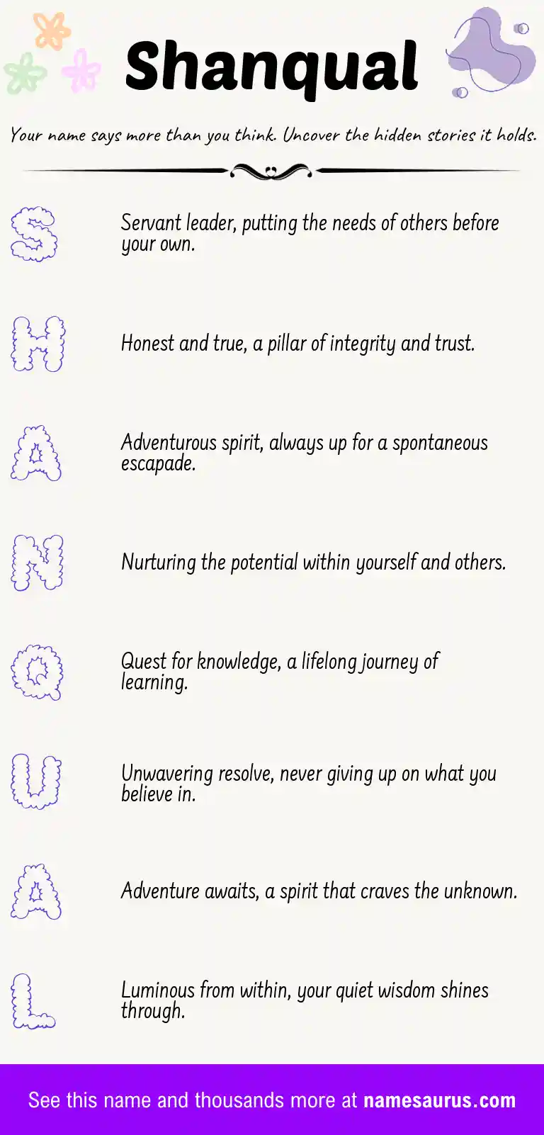 Acrostic poem about Shanqual.
