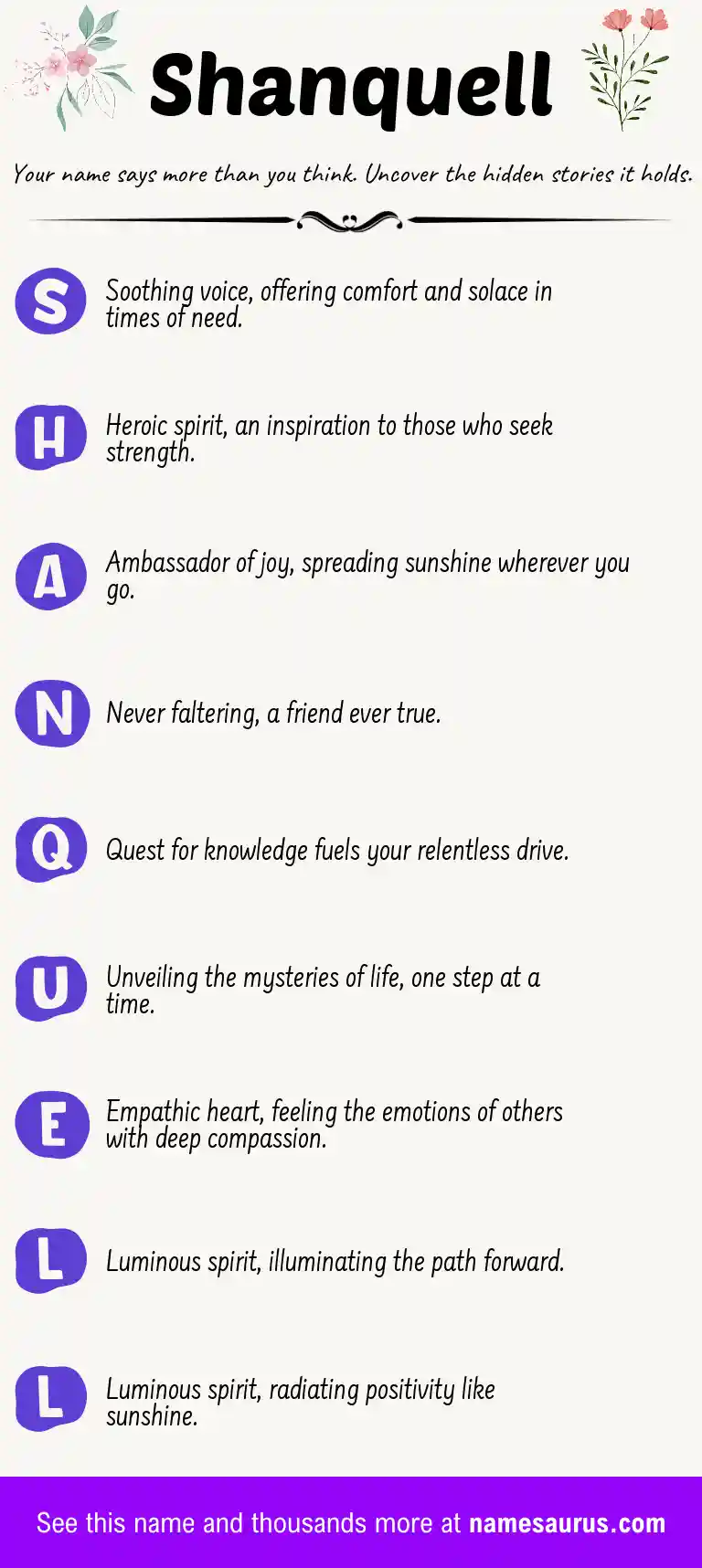Acrostic poem about Shanquell.