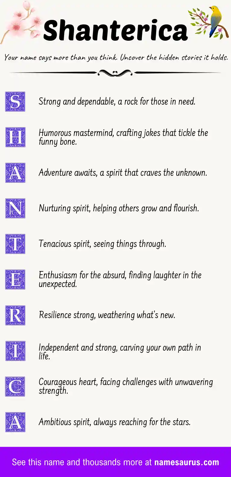 Acrostic poem about Shanterica.