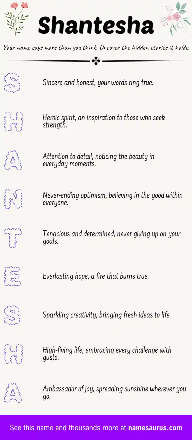 Acrostic poem about Shantesha.