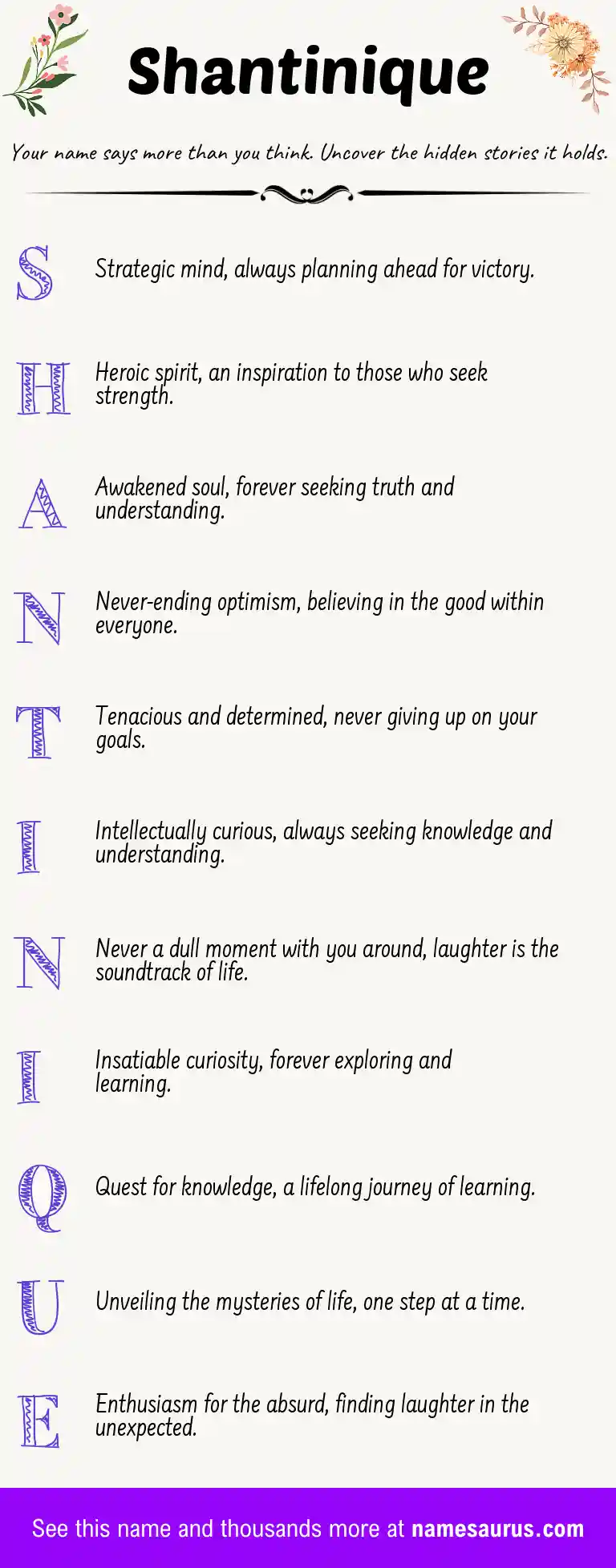 Acrostic poem about Shantinique.