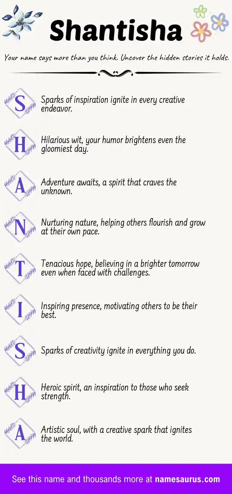Acrostic poem about Shantisha.