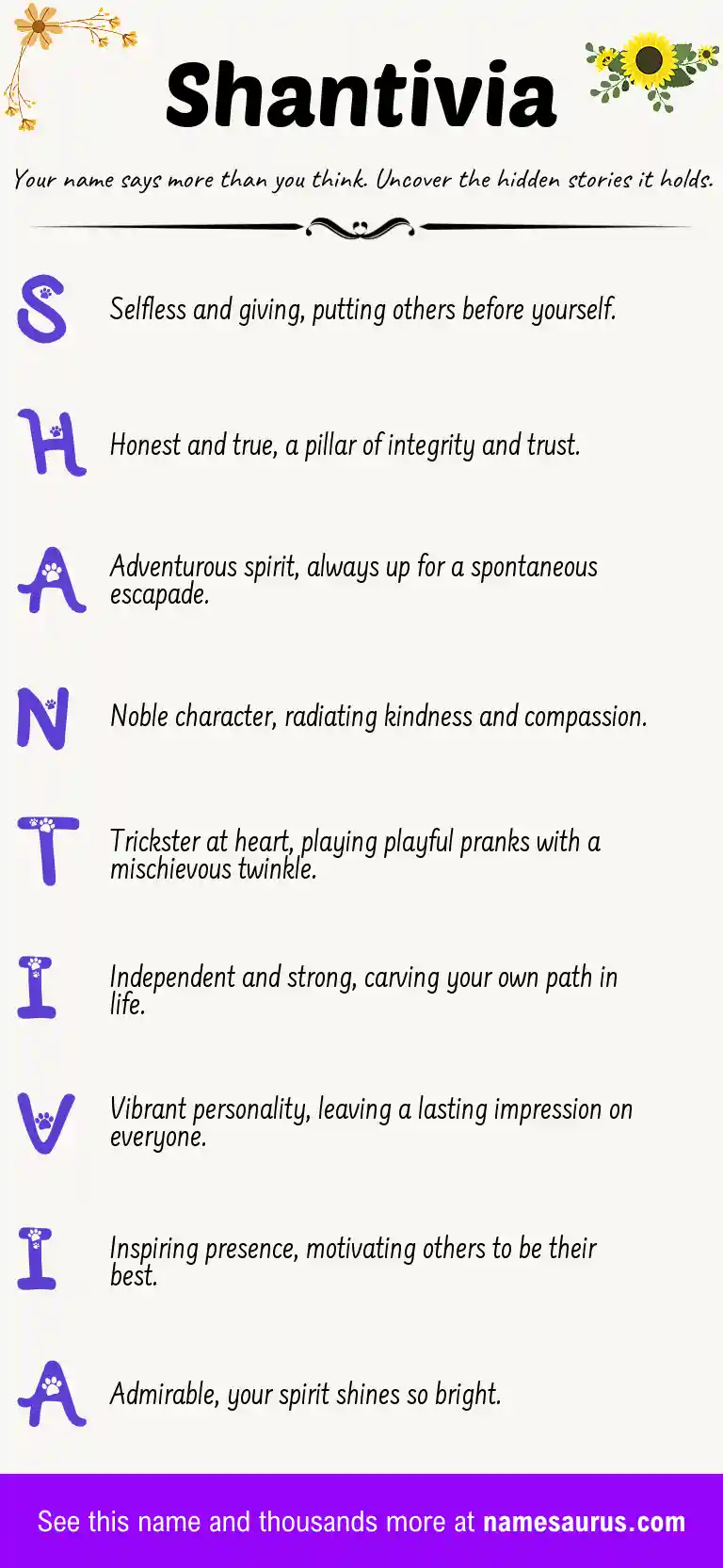 Acrostic poem about Shantivia.