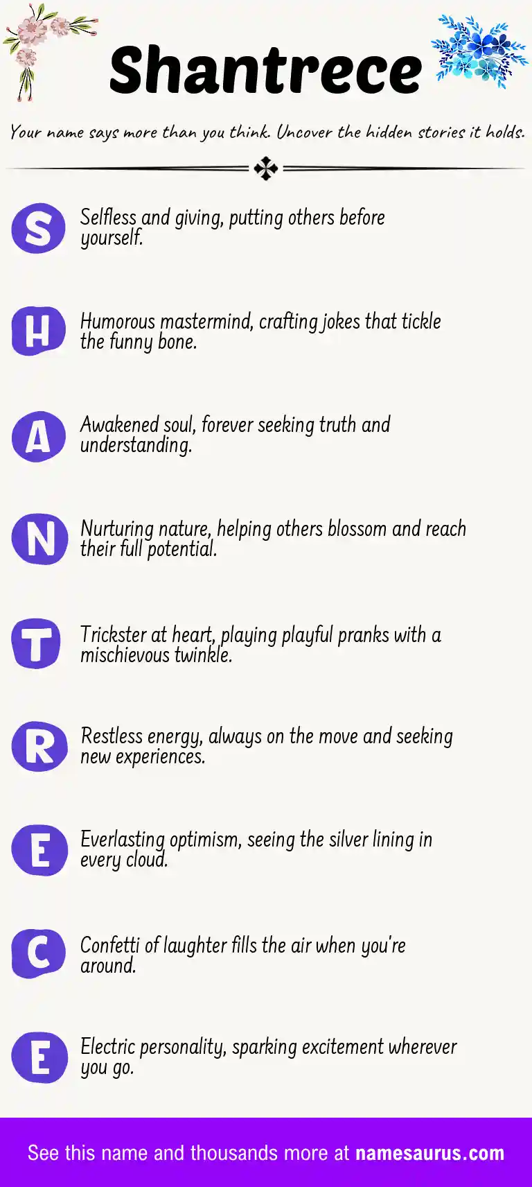 Acrostic poem about Shantrece.