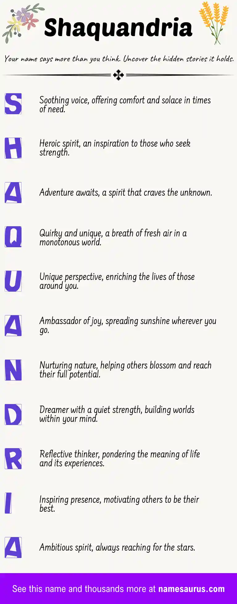 Acrostic poem about Shaquandria.
