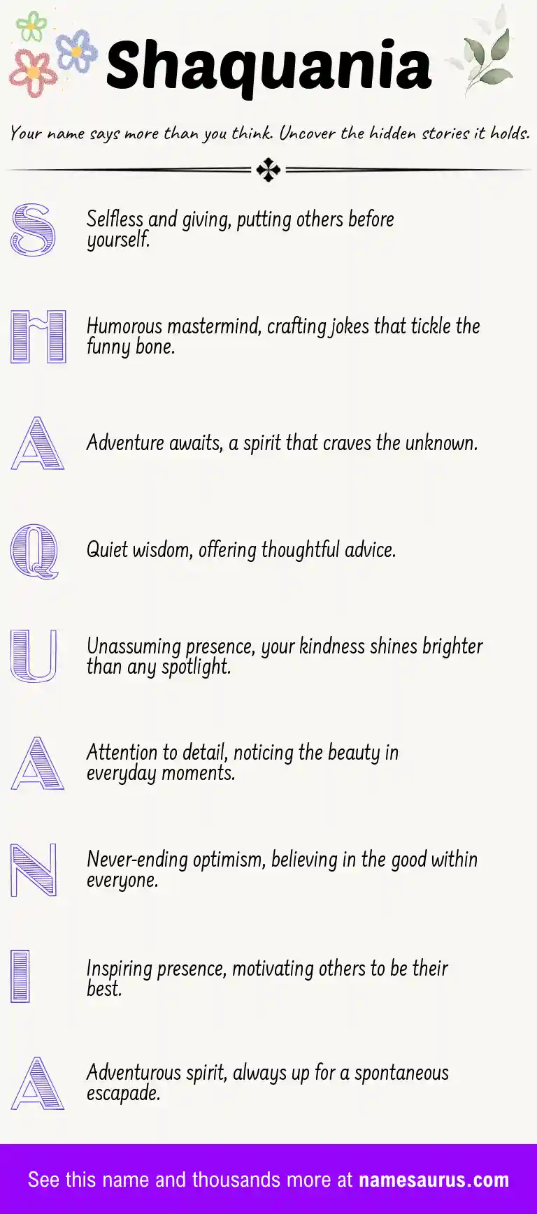 Acrostic poem about Shaquania.