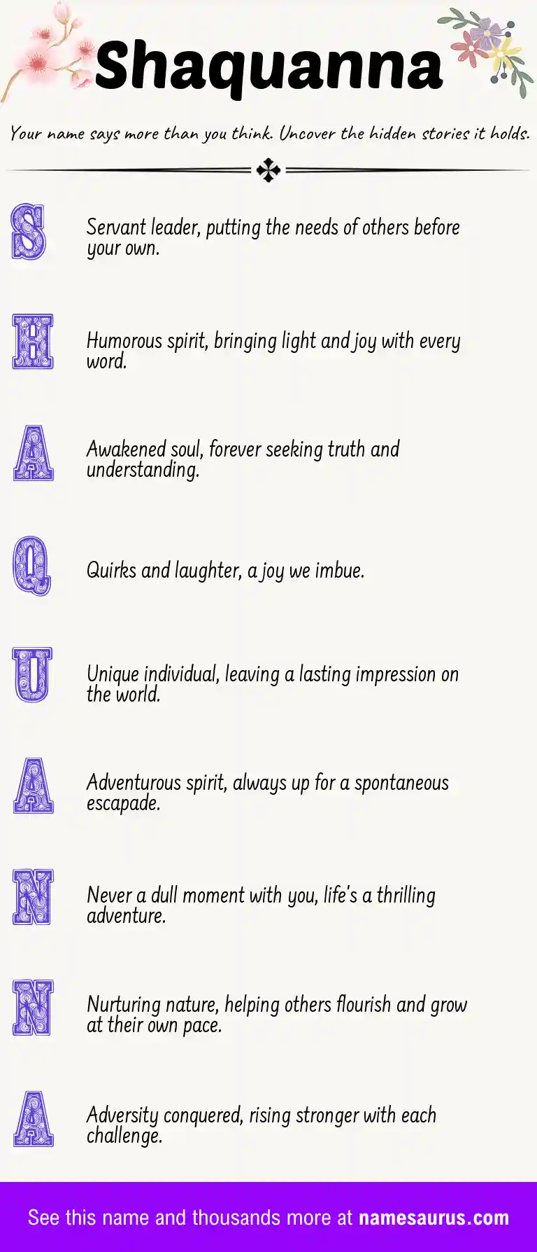 Acrostic poem about Shaquanna.
