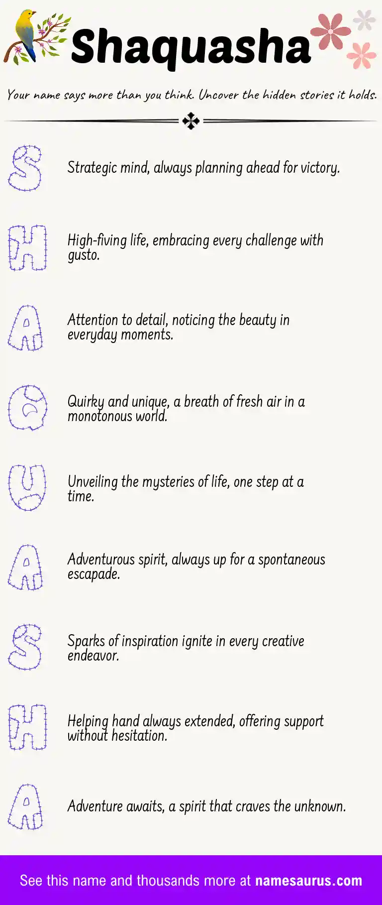 Acrostic poem about Shaquasha.