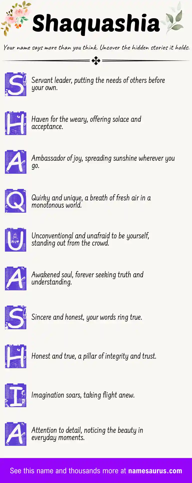 Acrostic poem about Shaquashia.