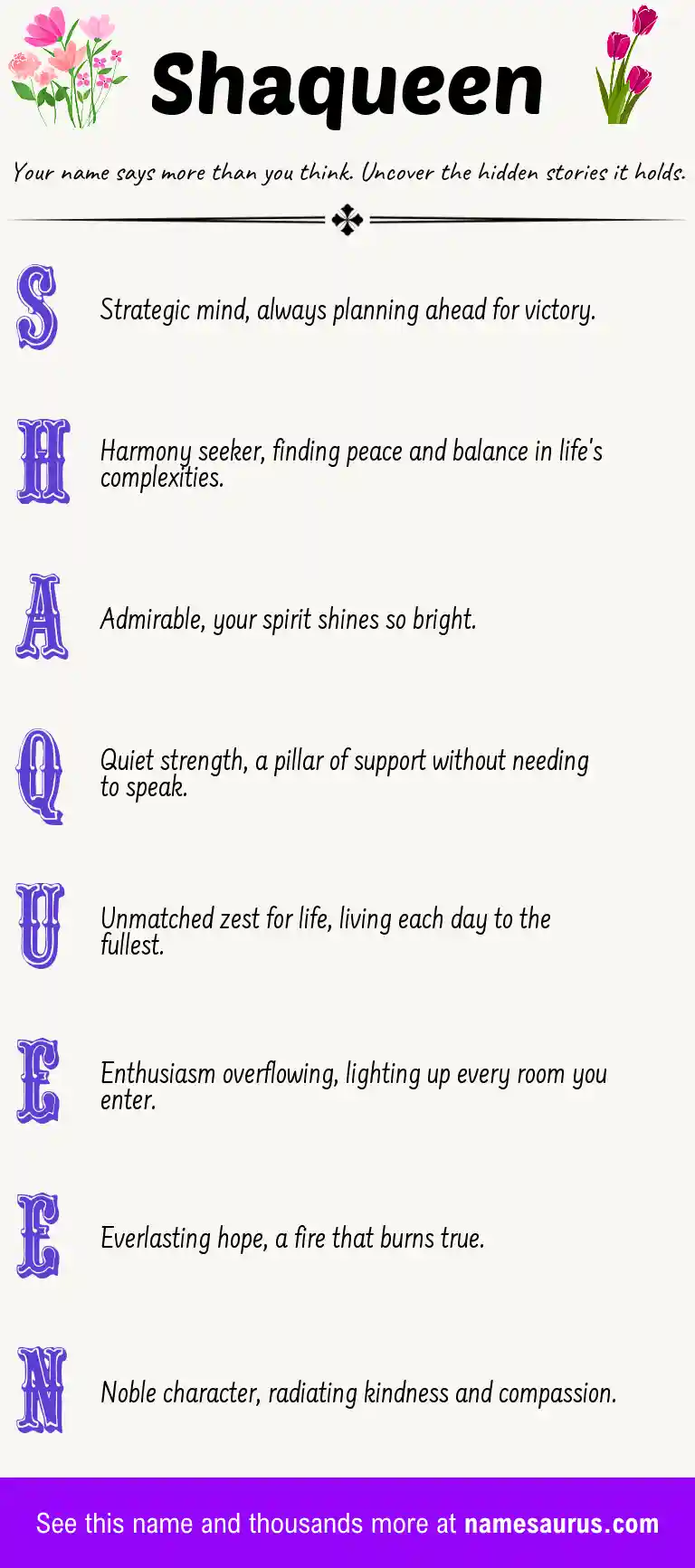 Acrostic poem about Shaqueen.