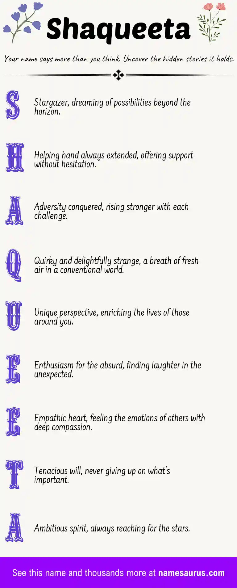 Acrostic poem about Shaqueeta.
