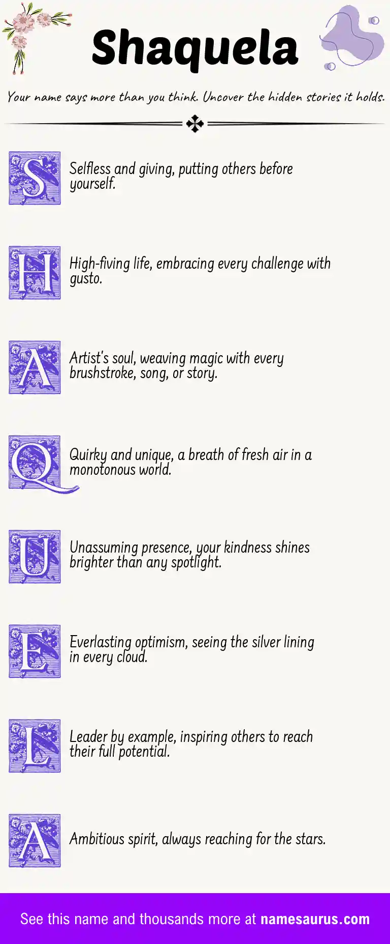 Acrostic poem about Shaquela.