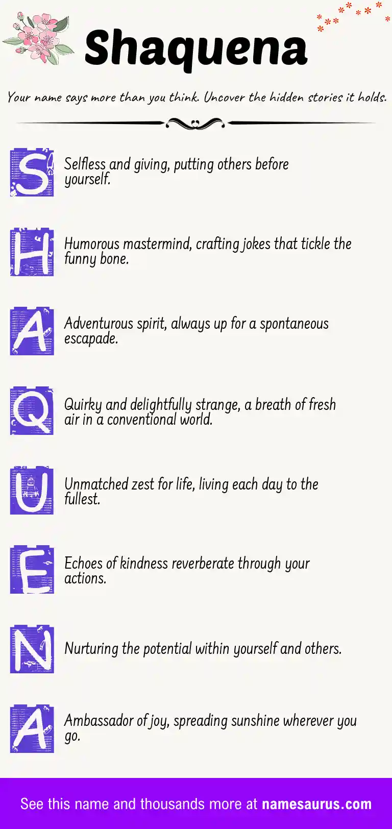 Acrostic poem about Shaquena.
