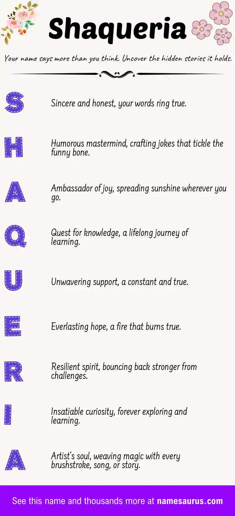 Acrostic poem about Shaqueria.