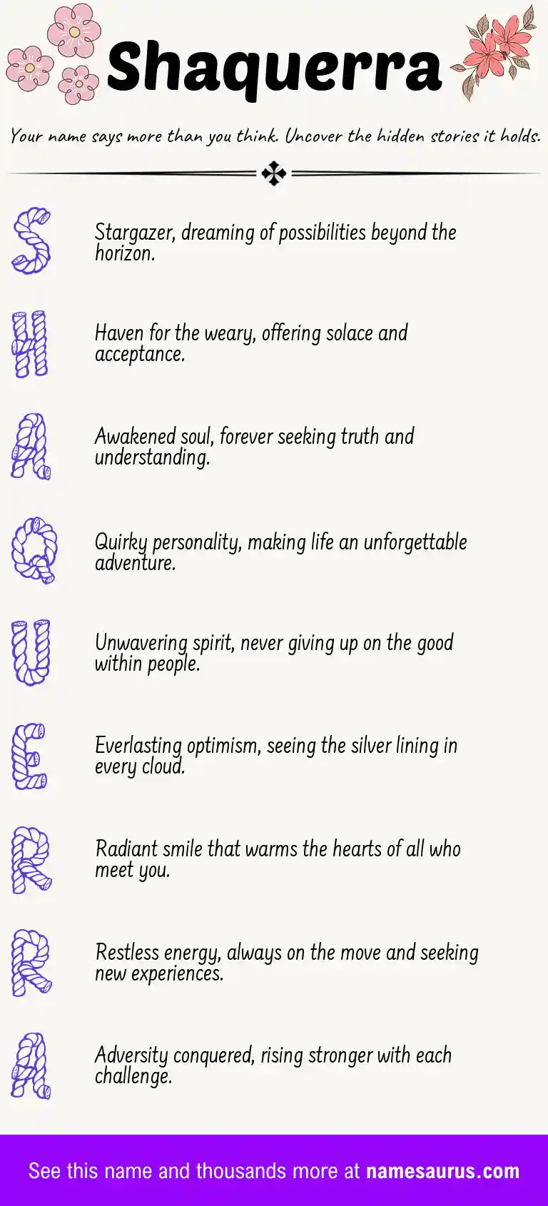 Acrostic poem about Shaquerra.