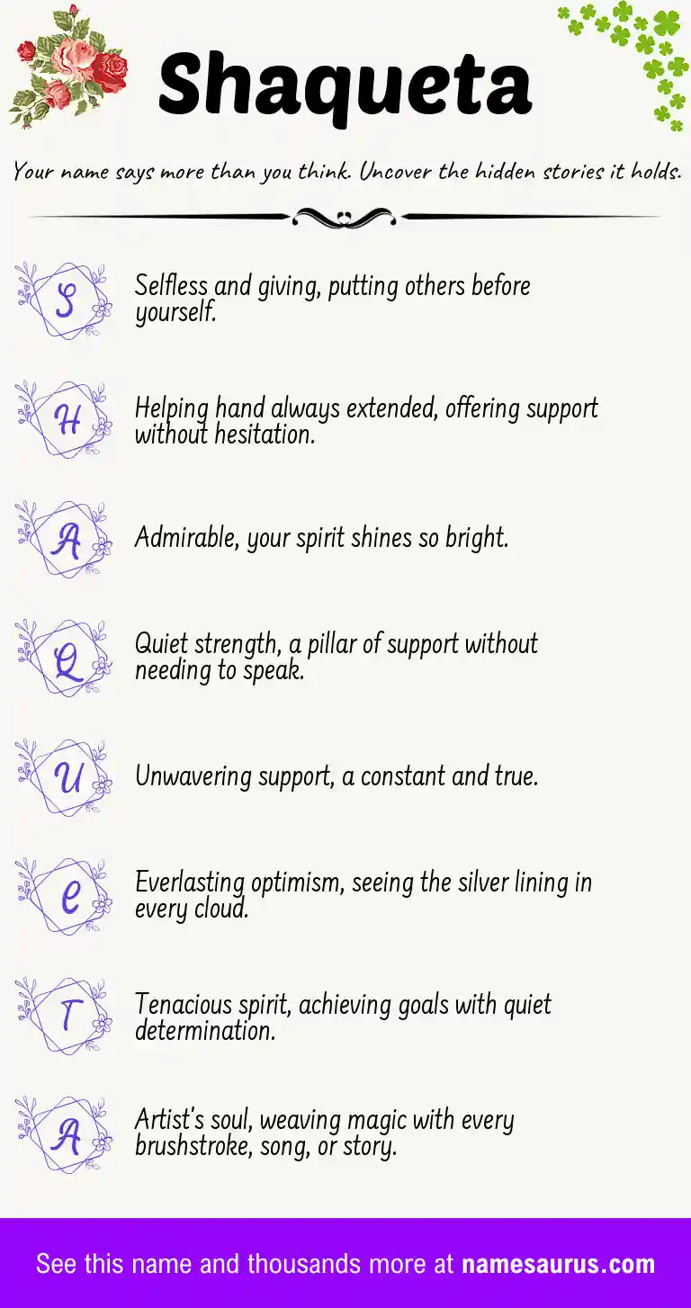 Acrostic poem about Shaqueta.