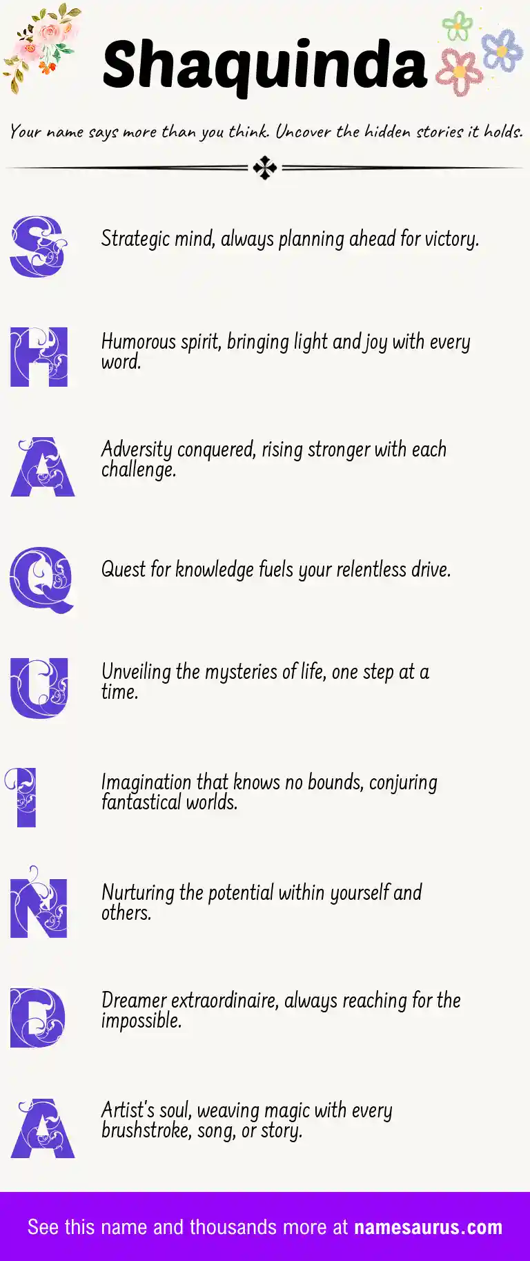 Acrostic poem about Shaquinda.