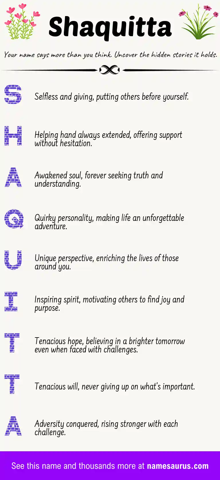 Acrostic poem about Shaquitta.