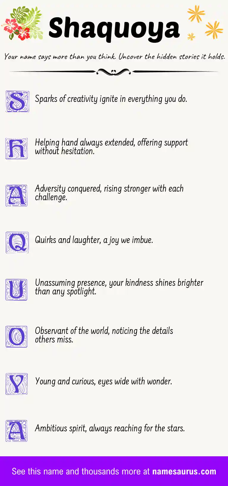 Acrostic poem about Shaquoya.