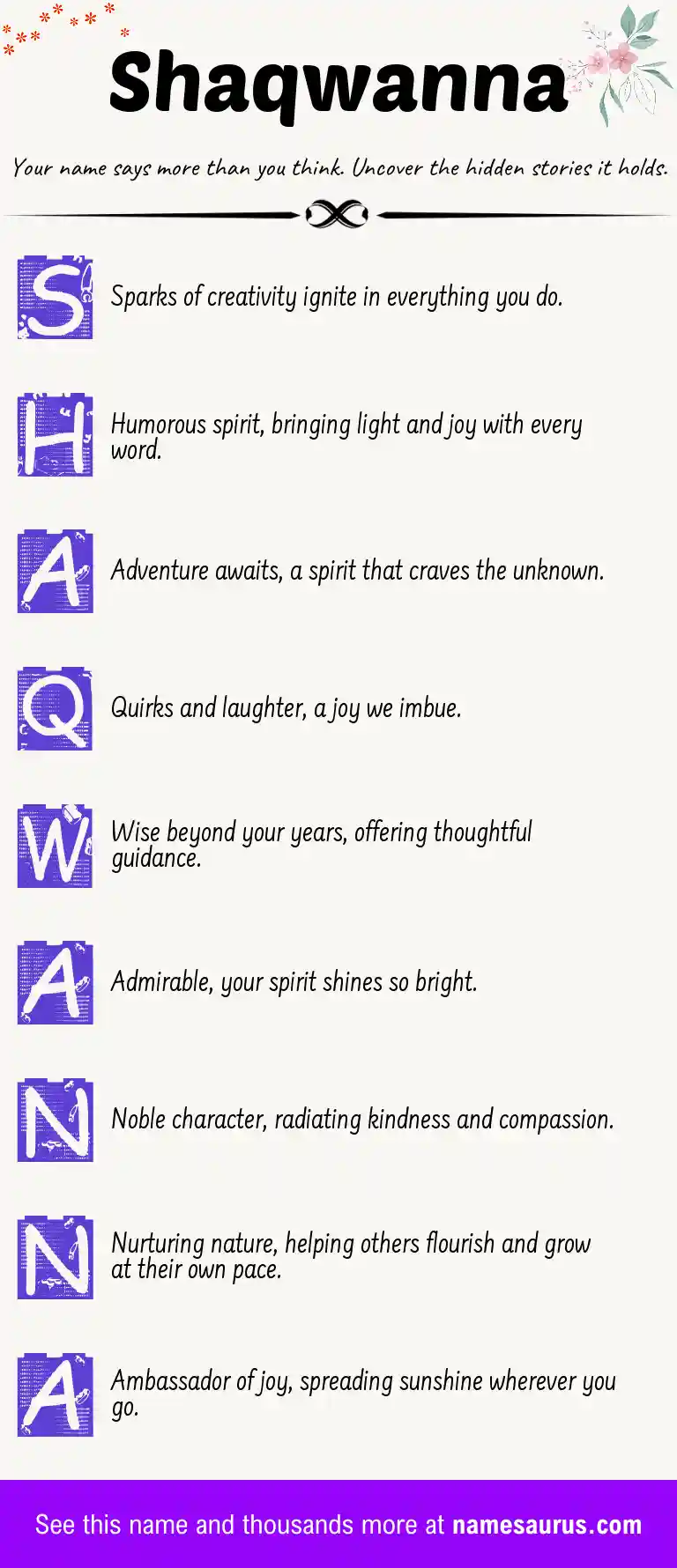Acrostic poem about Shaqwanna.